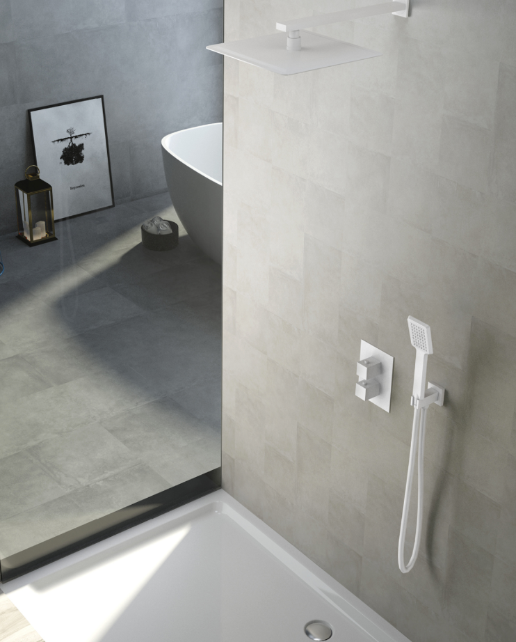 Conjunto ducha empotrado termostático blanco mate Cies de Imex