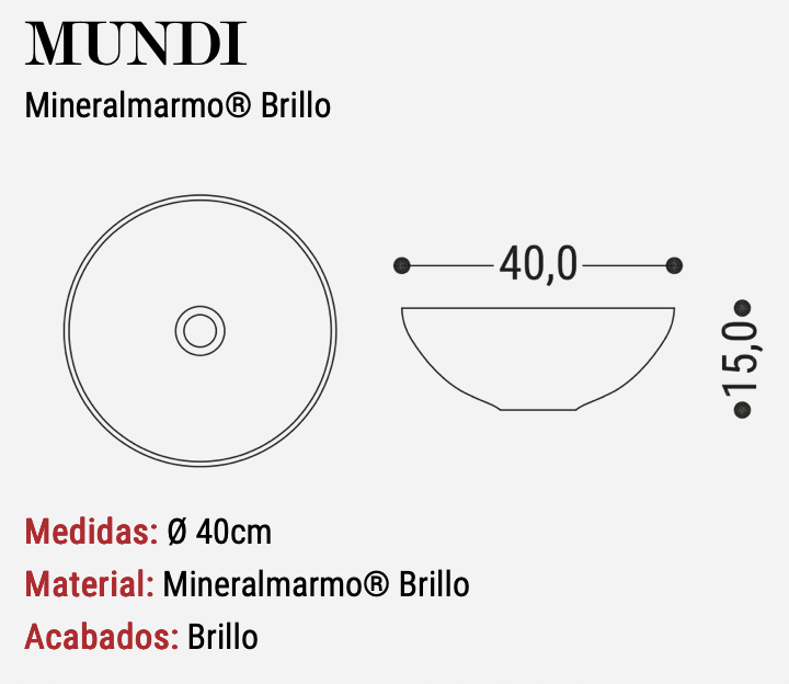 Lavabo Sobreencimera Mundi Blanco Brillo Ø40cm - Fabricación Española | Maderó Atelier