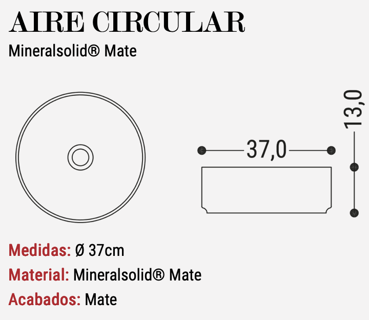 Lavabo Sobreencimera Aire Circular Ø37cm Mate - Fabricación Española | Maderó Atelier