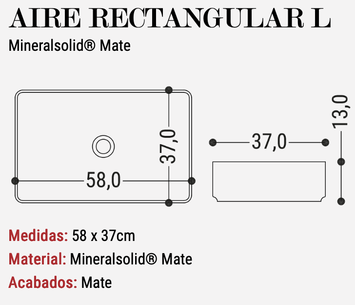 Lavabo Sobreencimera Aire Rectangular L 58x37cm Mate - Fabricación Española | Maderó Atelier
