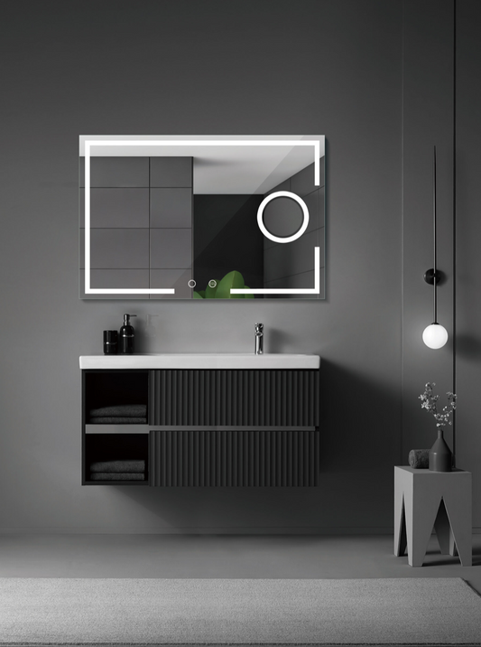 Square bathroom mirror with front light and magnifying mirror Malta