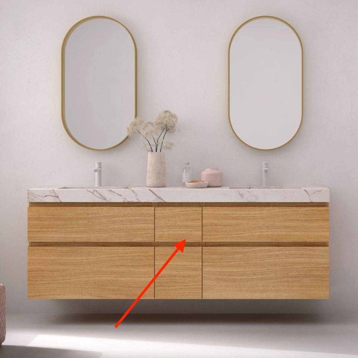 Auxiliary suspended bathroom furniture with 2 unequal drawers Leo de Maderó Atelier