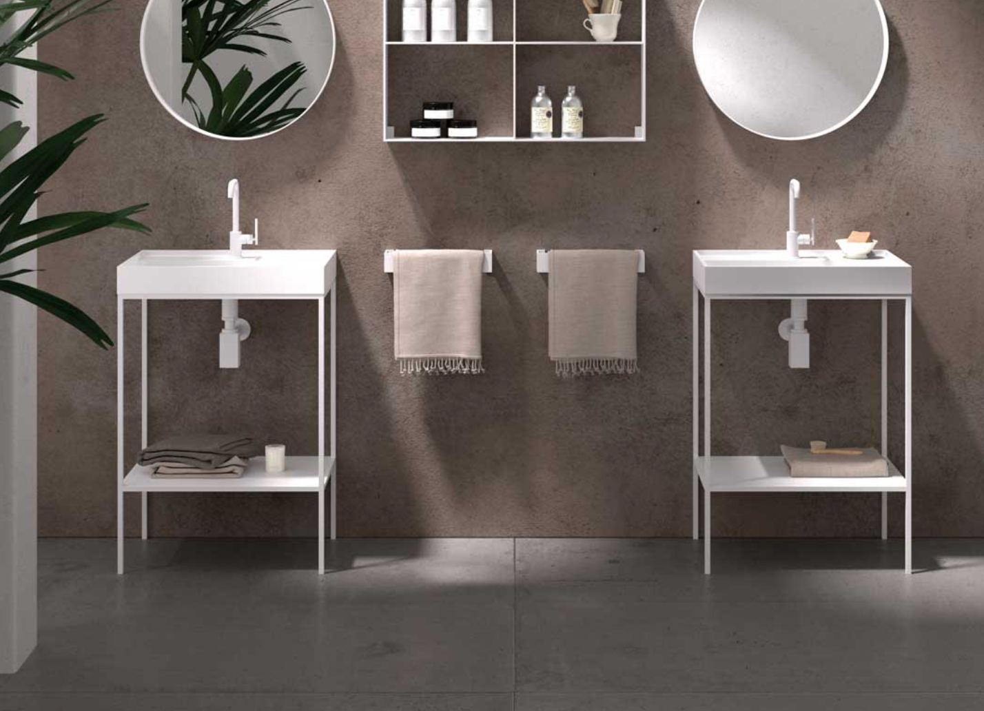 Plan de travail à jupe Stoneacril® Tribeca avec vasque intégrée Madero Atelier pour meuble Tribeca