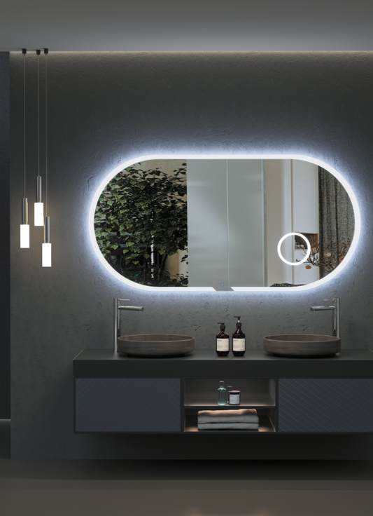 Espejo baño elíptico marco iluminado con aumento x3 Indiana de Ledimex