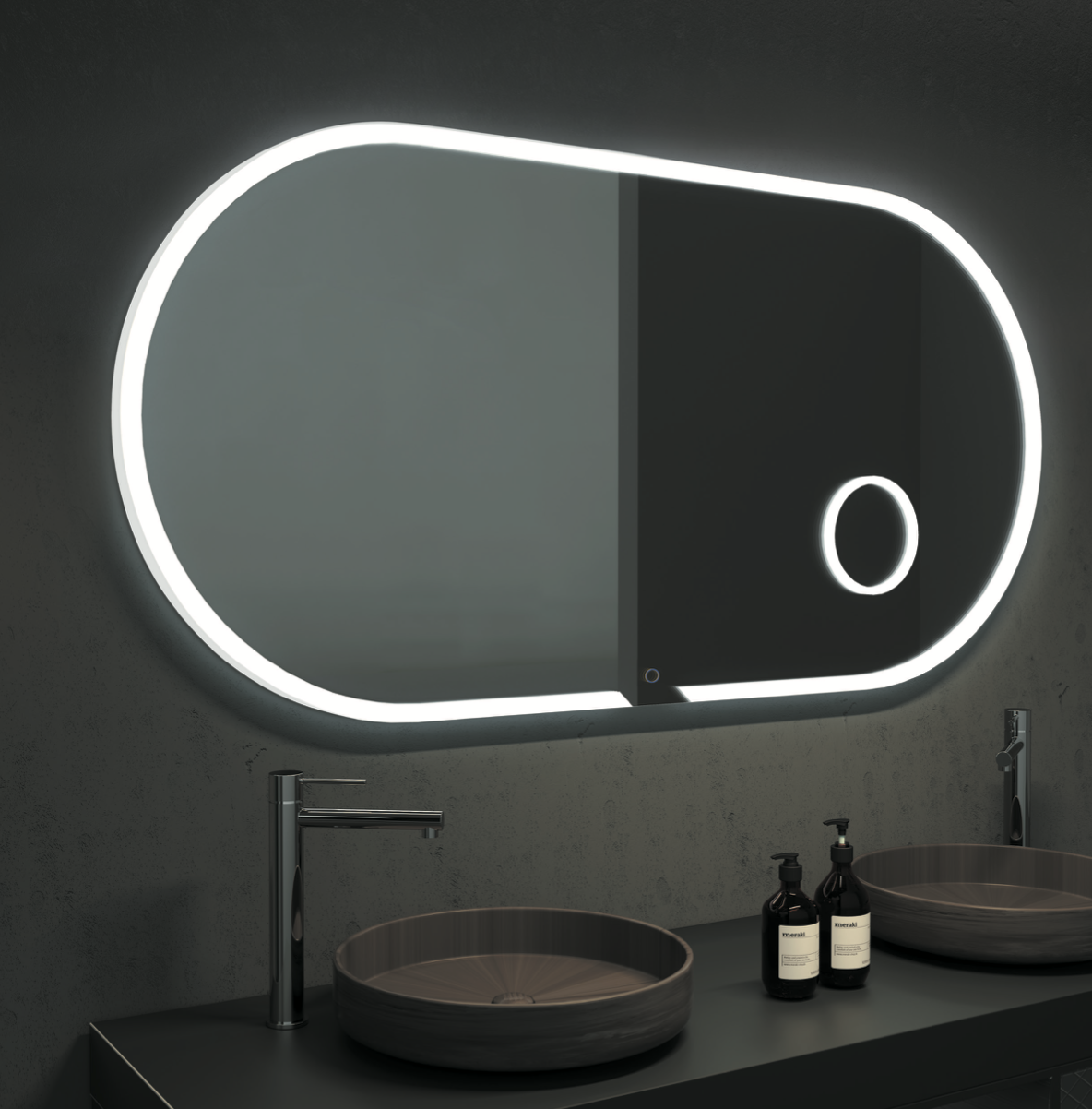 Elliptical bathroom mirror illuminated frame with x3 magnification Indiana by Ledimex