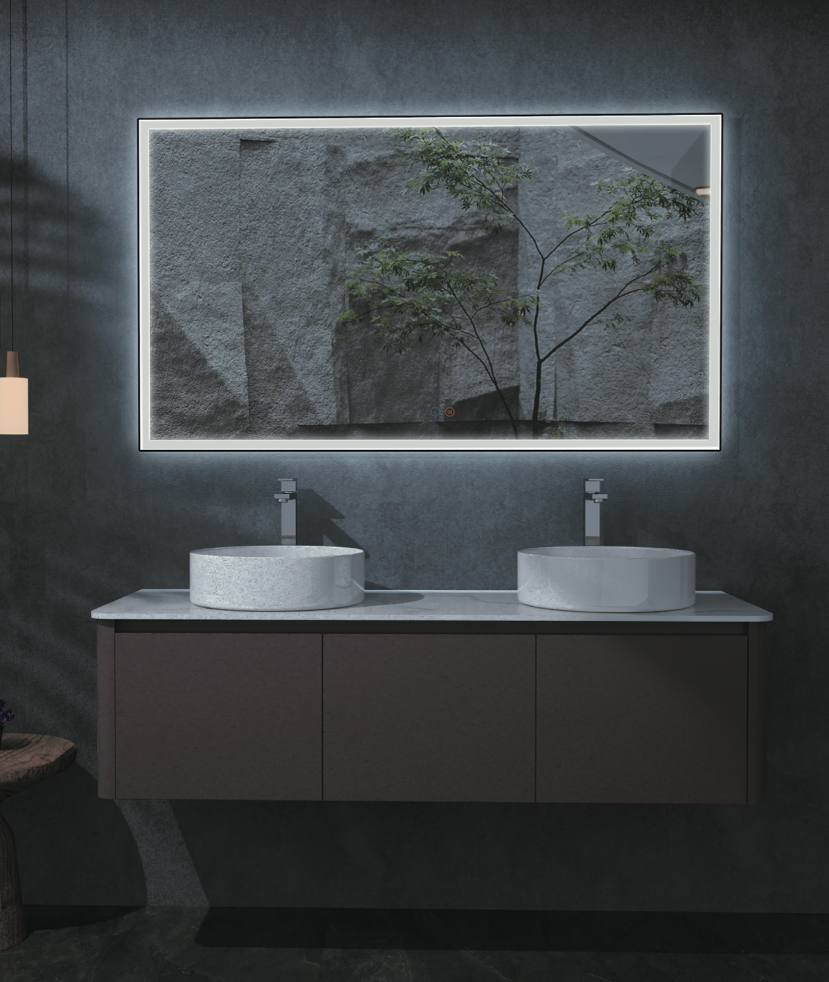 Square bathroom mirror with front light Switzerland