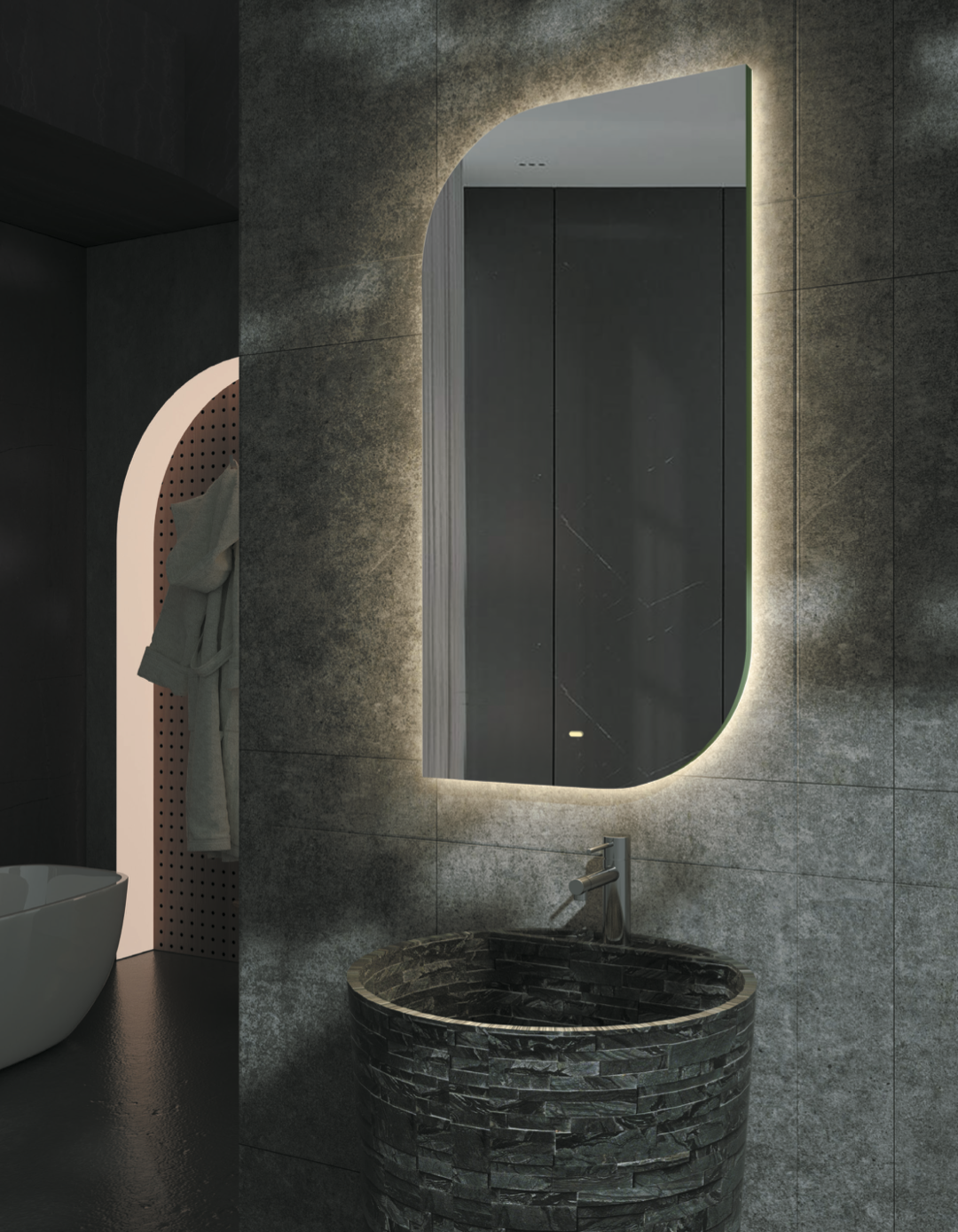 Backlit bathroom mirror with motion sensor Cardiff &amp; Wales series by Ledimex