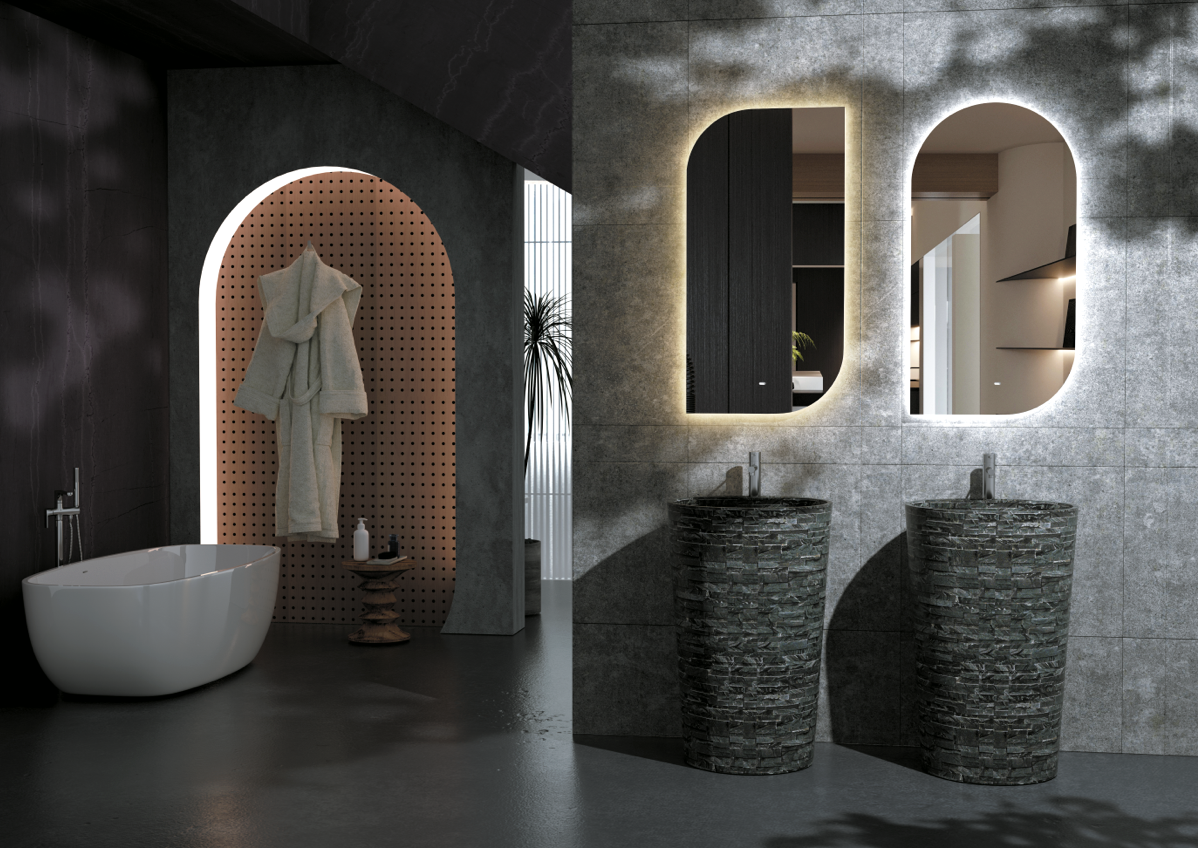 Miroir de salle de bain rétro-éclairé avec détecteur de mouvement série Cardiff &amp; Wales par Ledimex