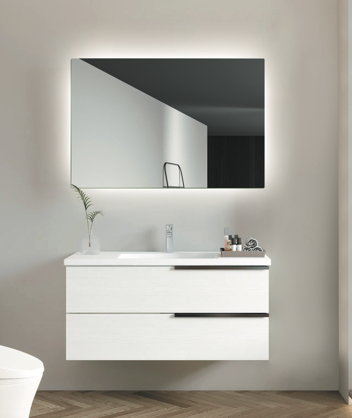 Espejo baño retroiluminado cuadrado de luz fría Suecia de Ledimex