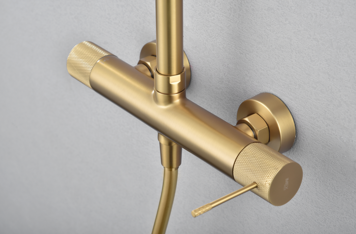 Imex Line brushed gold single-lever shower bar taps