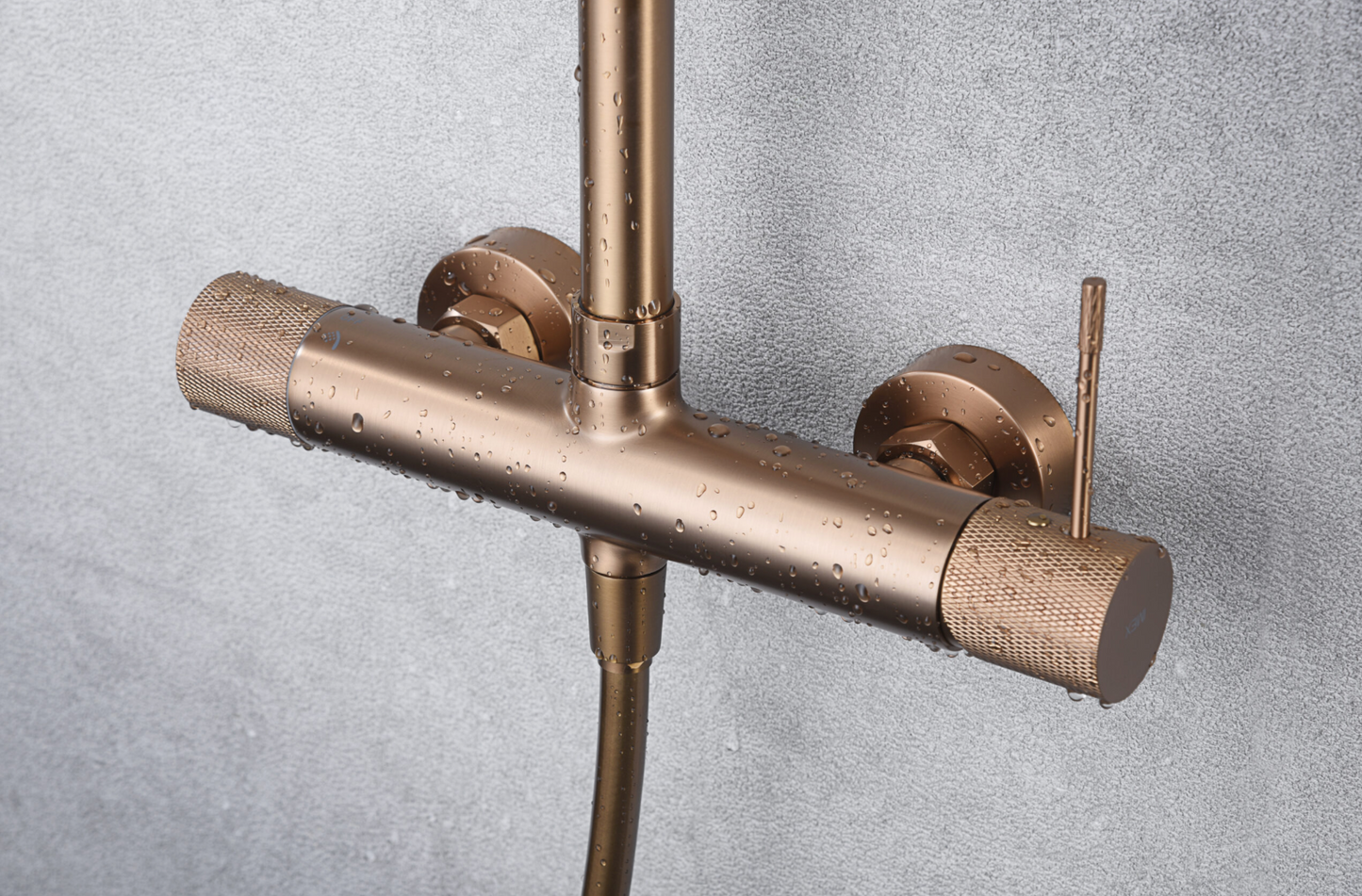 Imex Line brushed rose gold single-lever shower bar taps