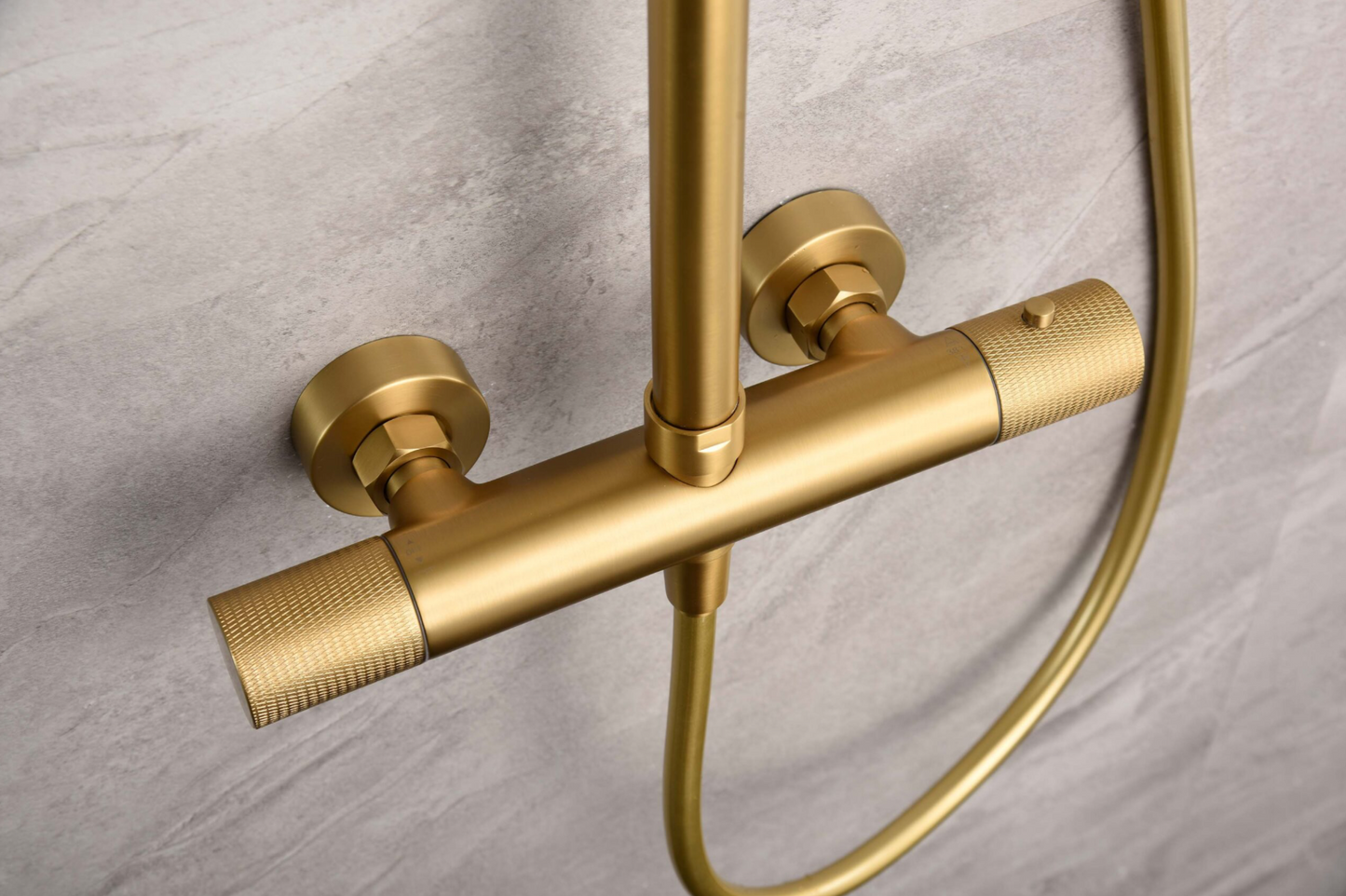 Imex Line brushed gold thermostatic shower bar taps 