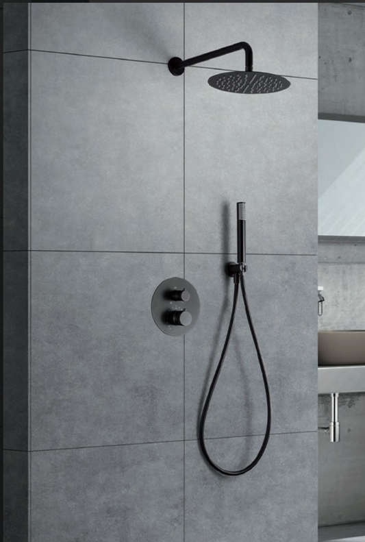 Black gun metal Line built-in thermostatic shower set by Imex 