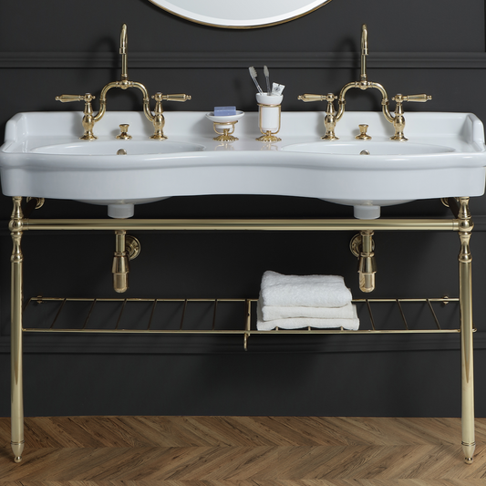 Classic style double bowl ceramic washbasin