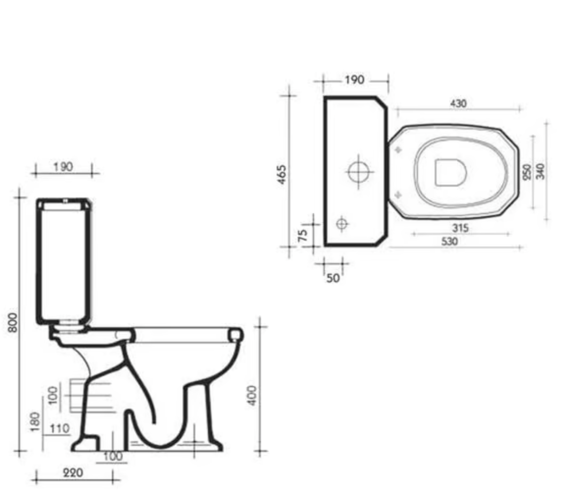 WC sur pied en céramique avec réservoir monobloc Provence 700 de Balneo Toscia Style Classique