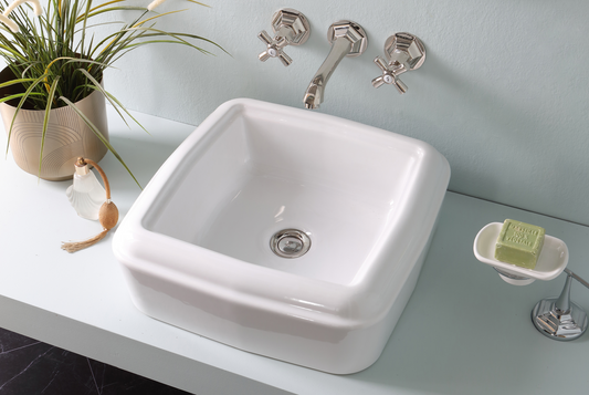 Fifties Vintage Style Square Countertop Ceramic Washbasin