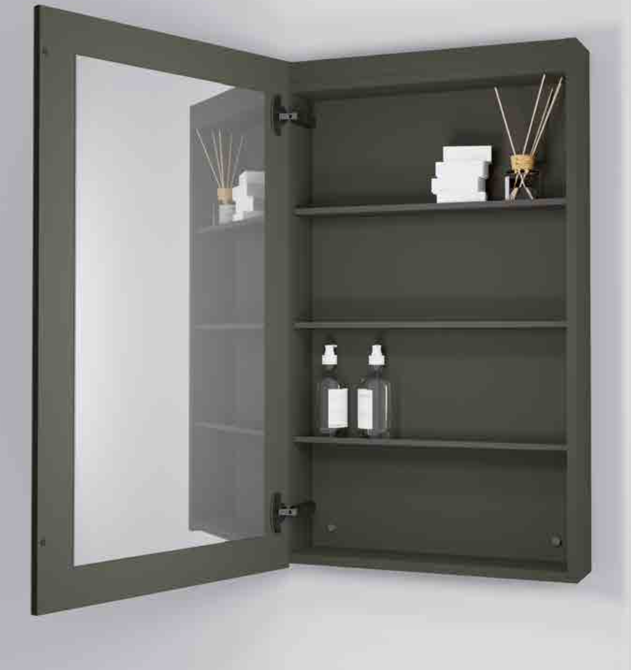 Bathroom dressing table with rectangular mirror by Maderó Atelier 