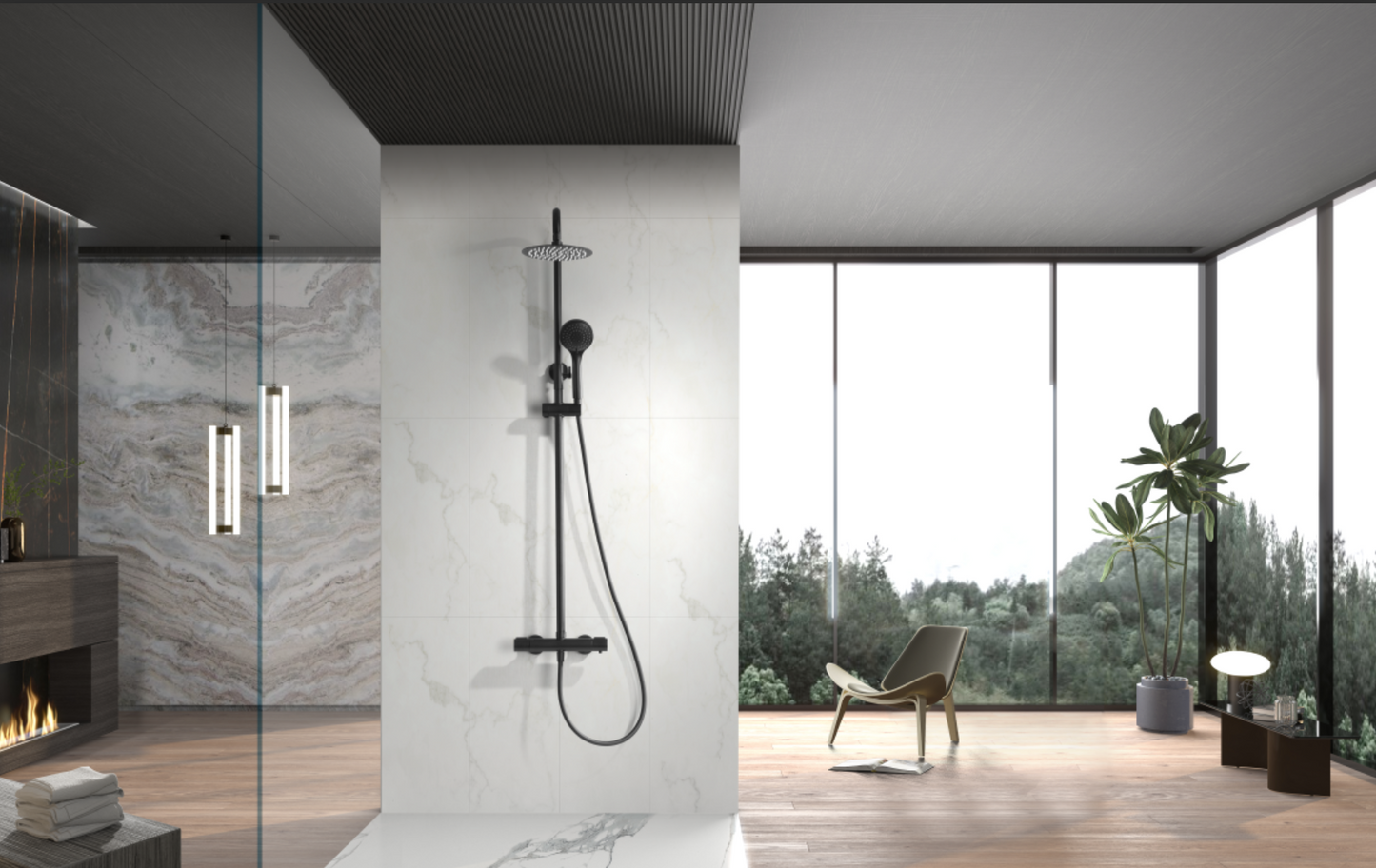 Imex Eco-Kent matt black thermostatic shower bar tap