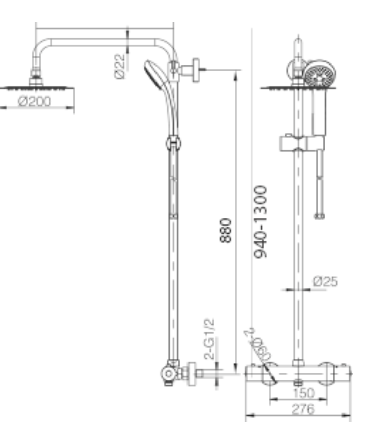 Imex Eco-Kent matt black thermostatic shower bar tap