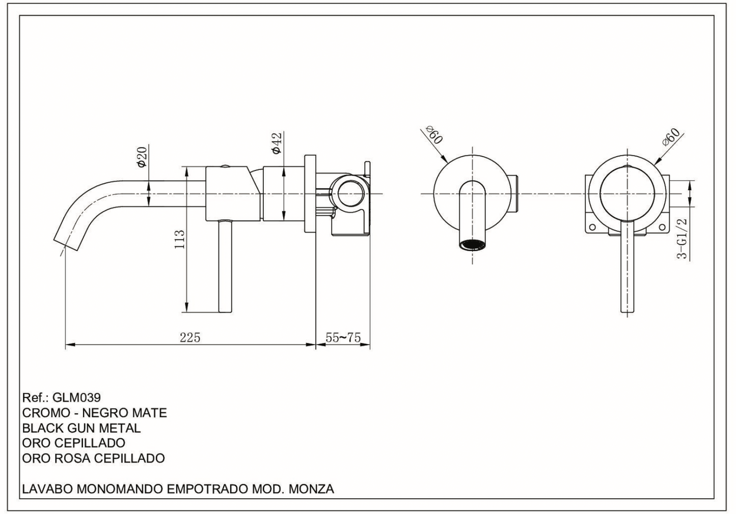 Robinets pour lavabo à encastrer Monza en or rose brossé par Imex