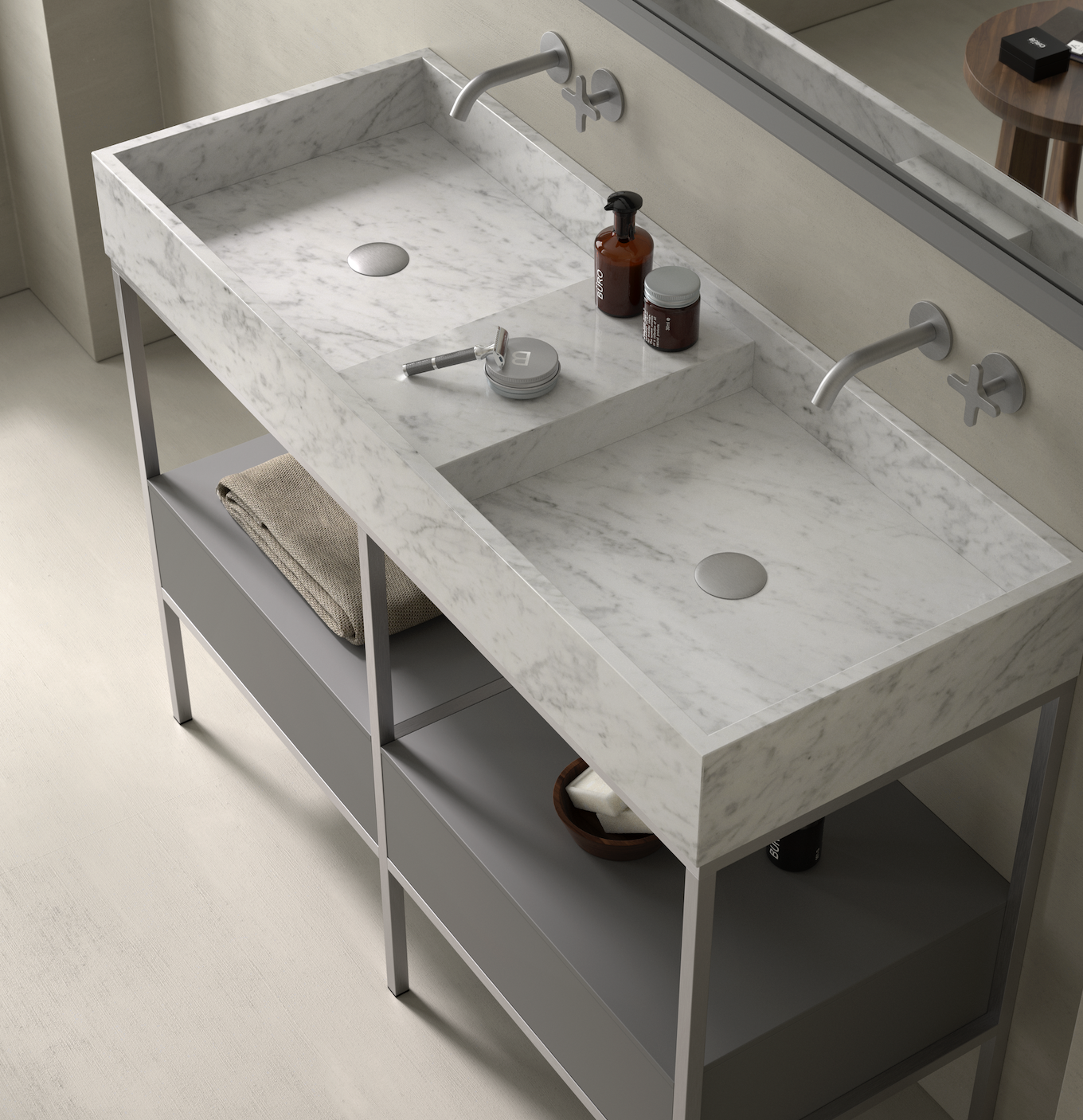 Floor-mounted washbasin cabinet with lower drawer Tribeca by Maderó Atelier Industrial style (copy)