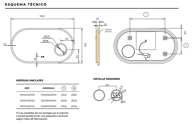 Espejo baño elíptico luz retroiluminada y perimetral Rimini de Ledimex