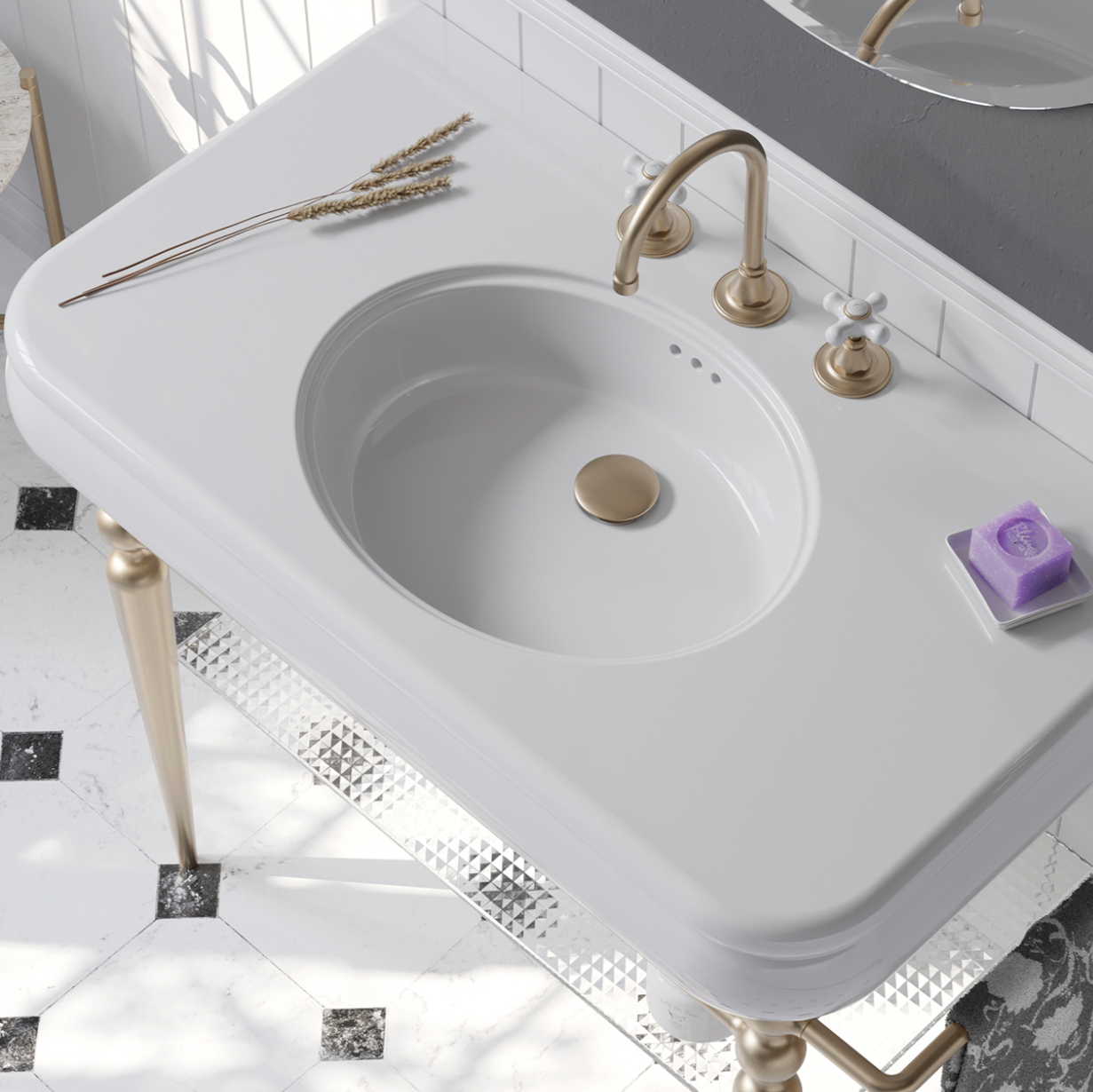 Lavabo cerámica grande Romantica de Balneo Toscia estilo Vintage