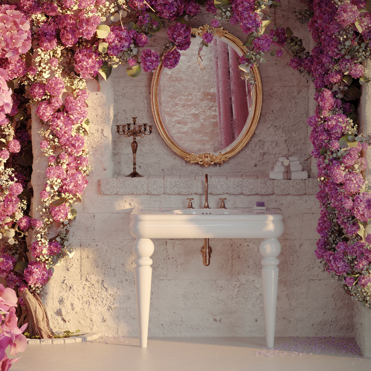 Large ceramic washbasin double basin Romantica by Balneo Toscia Vintage style