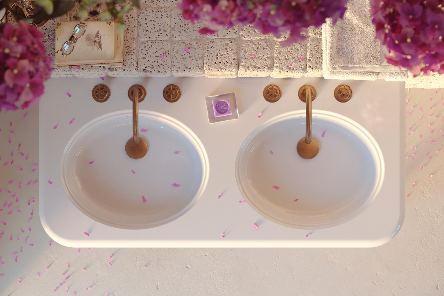 Large ceramic washbasin double basin Romantica by Balneo Toscia Vintage style