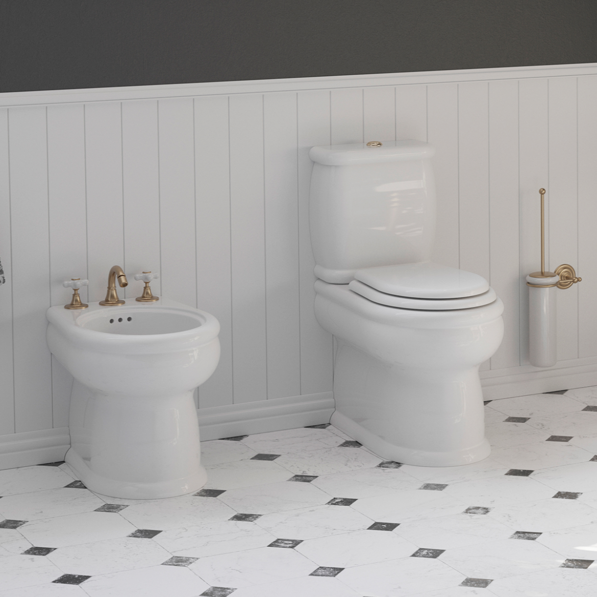 imagen inodoro a suelo con cisterna Romantica estilo vintage