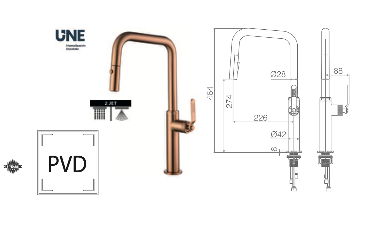 Imex Niza brushed rose gold pull-out single-lever kitchen faucet