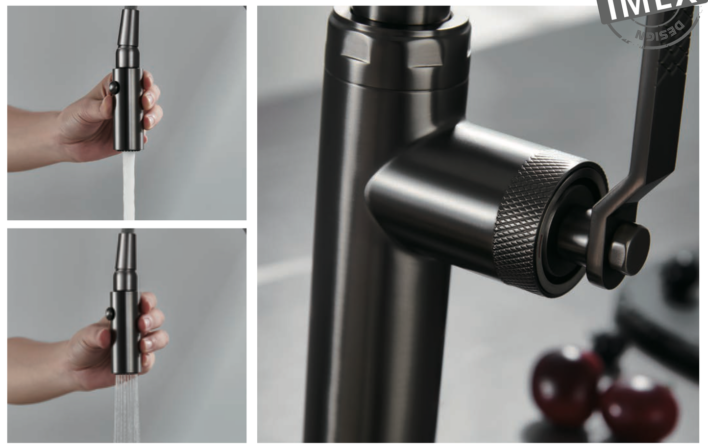 Imex Niza black gun metal pull-out single-lever kitchen faucet