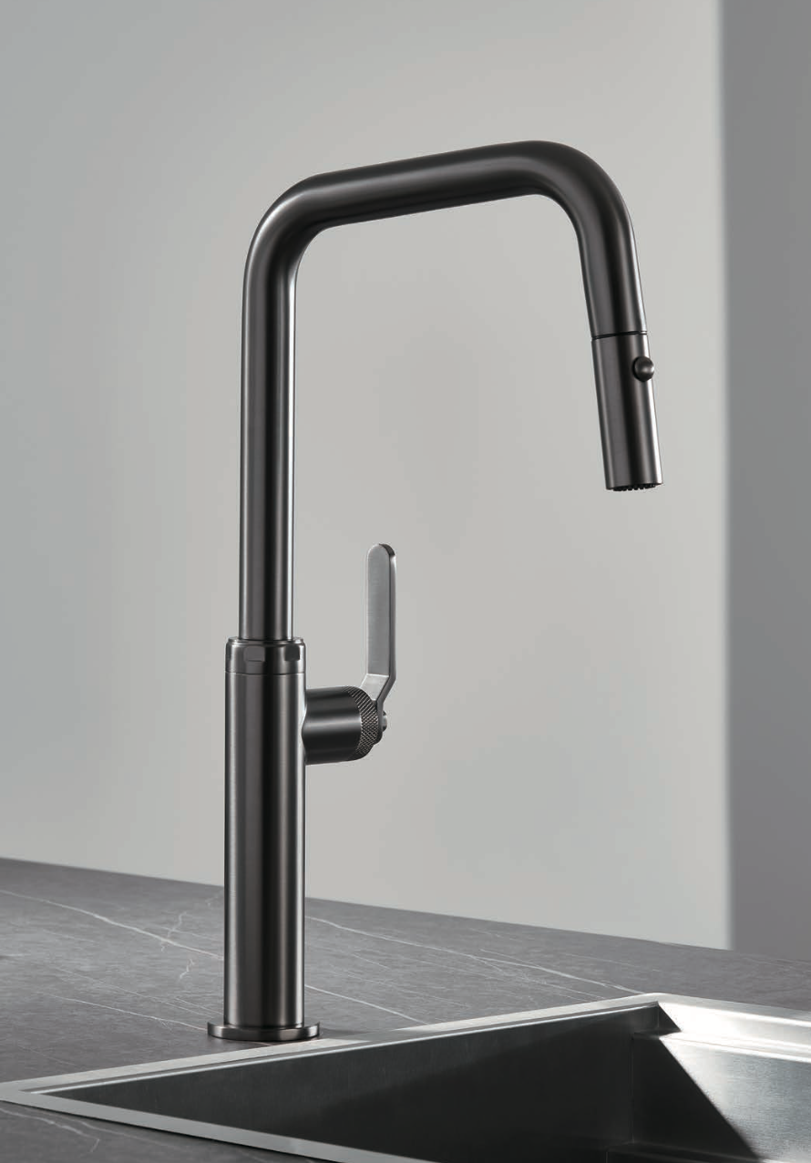 Imex Niza black gun metal pull-out single-lever kitchen faucet