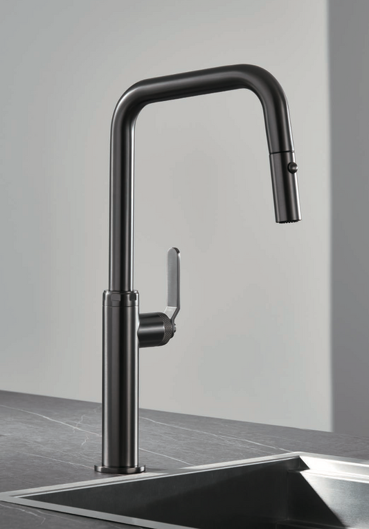 Imex Niza black gun metal pull-out single-lever kitchen faucet