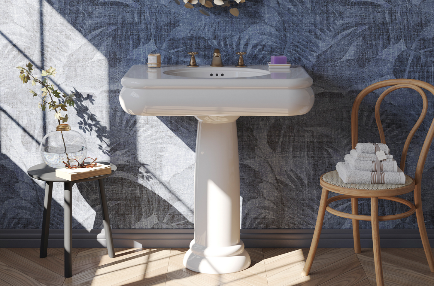 lavabo cerámica con pedestal colección Romantica estilo vintage