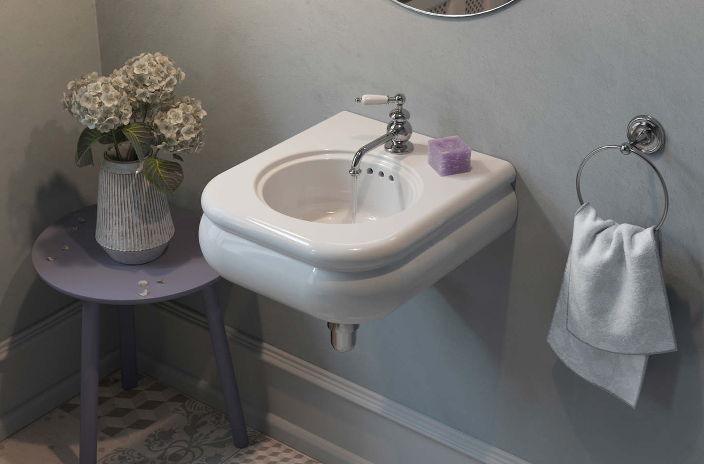 imagen lavamanos suspendido cerámica Romantica estilo vintage