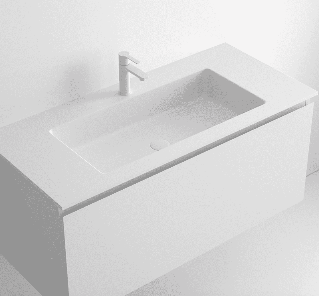 Osa Matte White Countertop with Built-in Sink - Maderó Atelier Modern Style