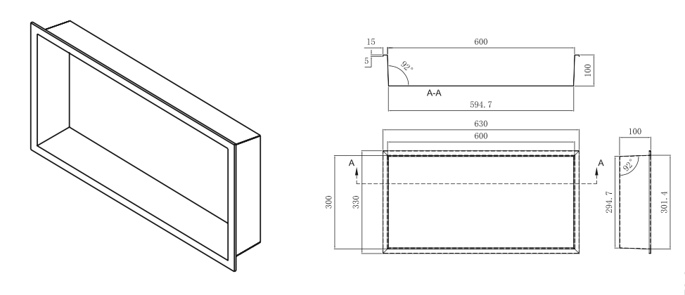 Hornacina Empotrada Rectangular Pacific 63x33cm - Acero Inoxidable Premium