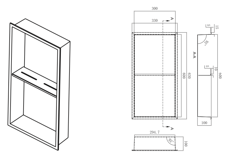 Hornacina Empotrada Vertical Artic 33x63cm con 2 Estantes - Acero Inoxidable Premium