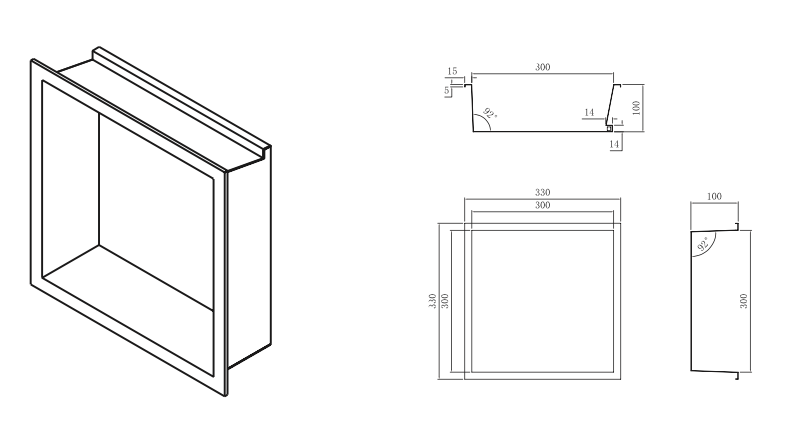 Indic 33x33cm Square Recessed Niche with LED Light - Premium Stainless Steel
