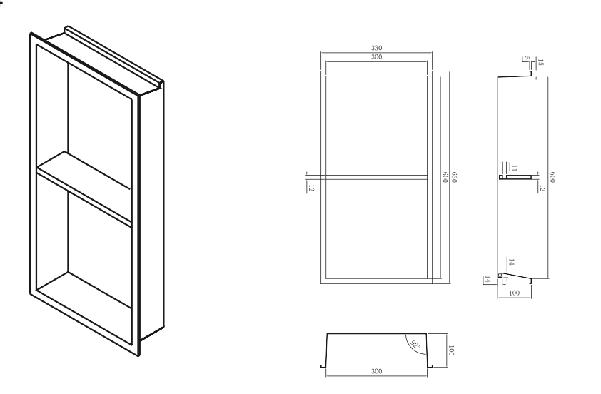 Marshall 33x63cm Vertical Built-in Niche with 2 Shelves and LED Light - Premium Stainless Steel