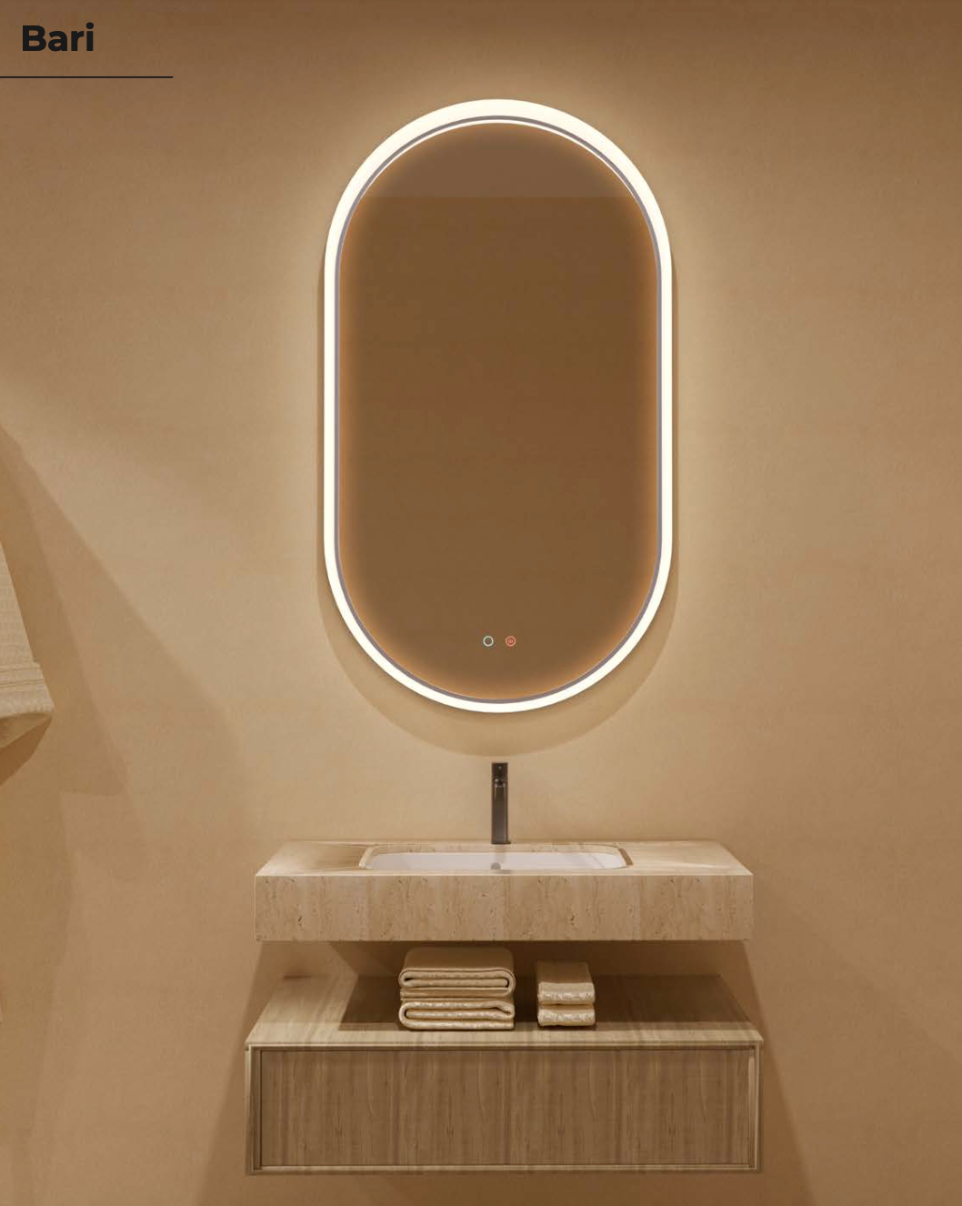 Espejo Elíptico LED con Antivaho – Marco Acrílico y Aluminio Negro Mate | Bari de Ledimex