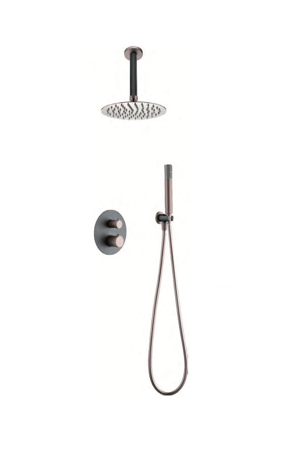 Matte gray/champagne Top built-in thermostatic shower set by Imex 