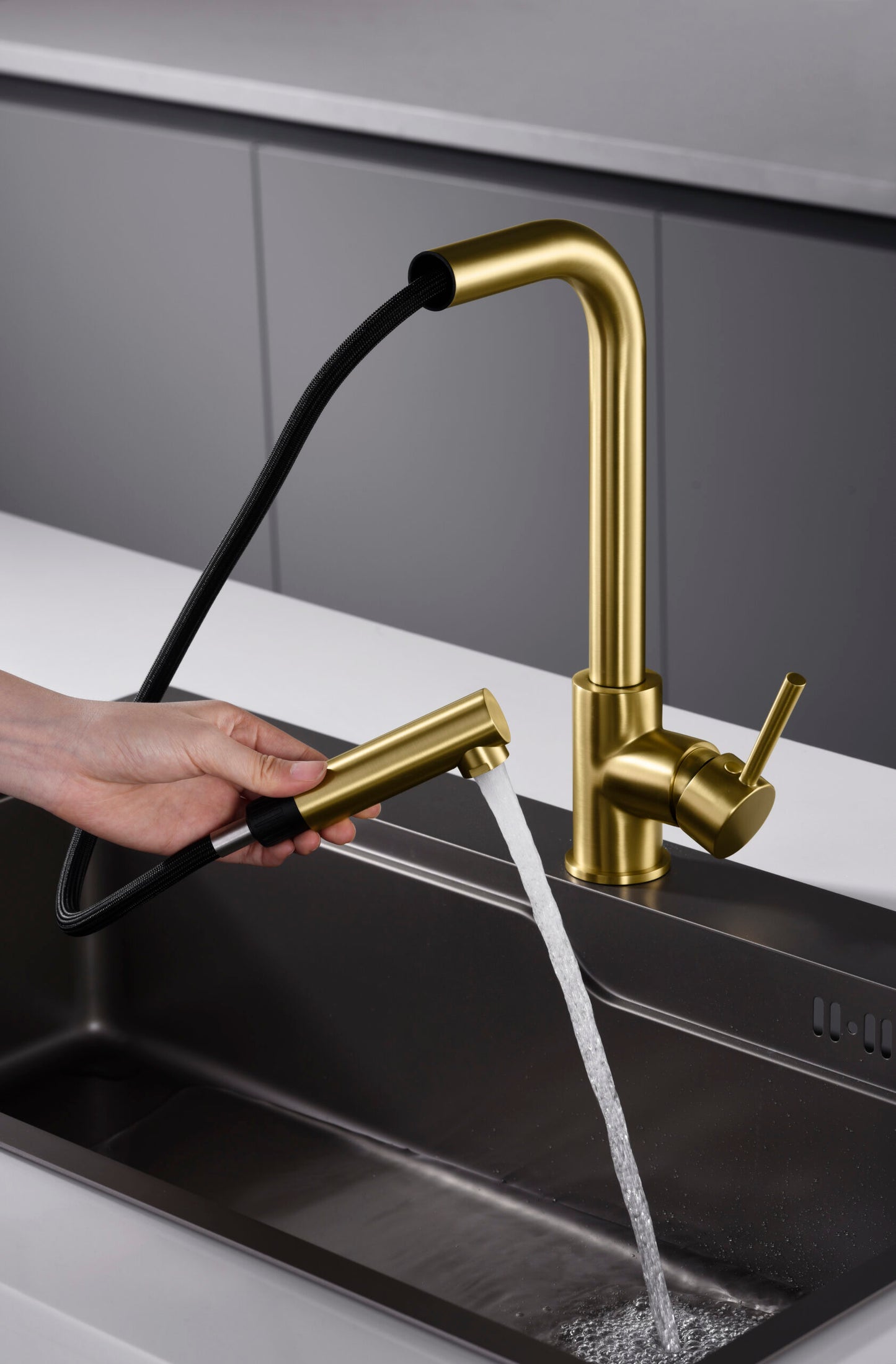 Imex Malta brushed gold pull-out single-lever kitchen faucet