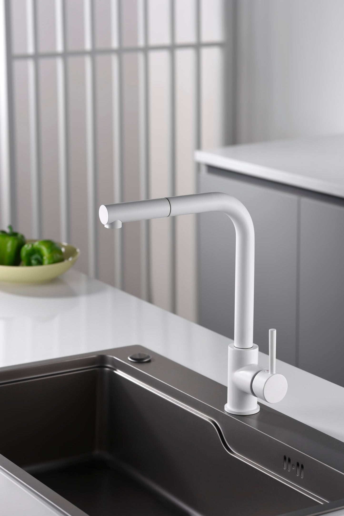 Imex Malta matte white pull-out single-lever kitchen faucet