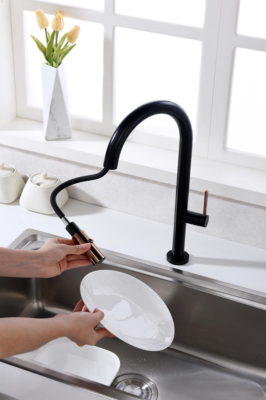 Imex Samoa Matte Black/Rose Gold Pull-Out Single-Lever Kitchen Faucet