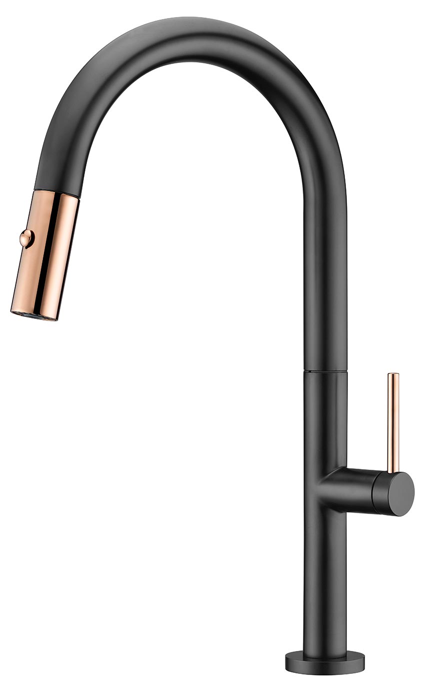 Imex Samoa Matte Black/Rose Gold Pull-Out Single-Lever Kitchen Faucet