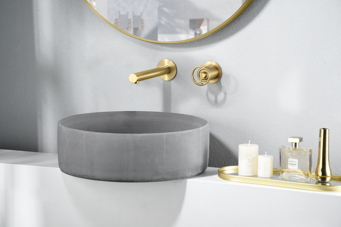 Olimpo brushed gold built-in washbasin taps by Imex 