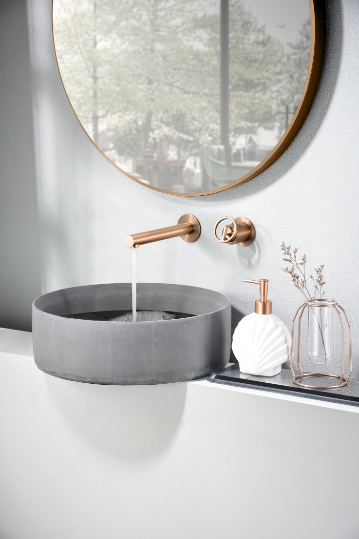 Olimpo brushed rose gold built-in sink taps by Imex 
