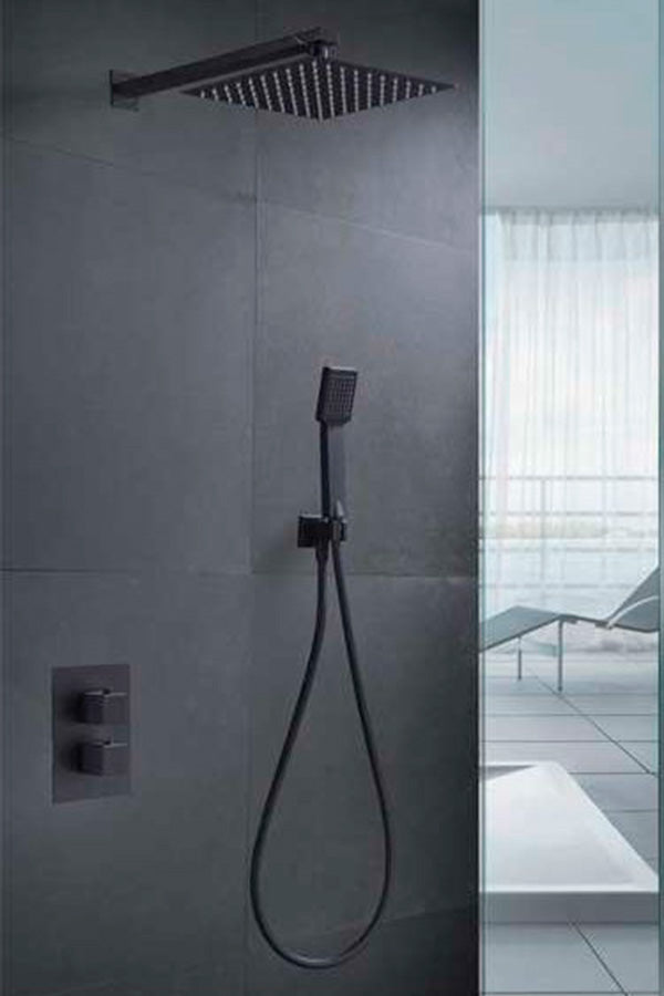 Conjunto ducha empotrado termostático Cies negro mate de Imex